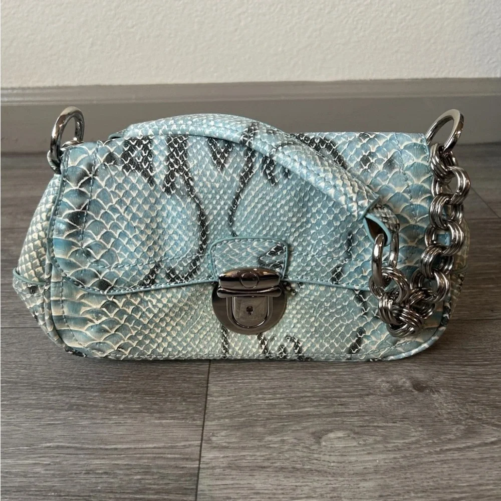 VTG 90’s Y2K Turquoise Exotic Snakeskin Python Luxury Handbag RARE - Picture 14 of 16